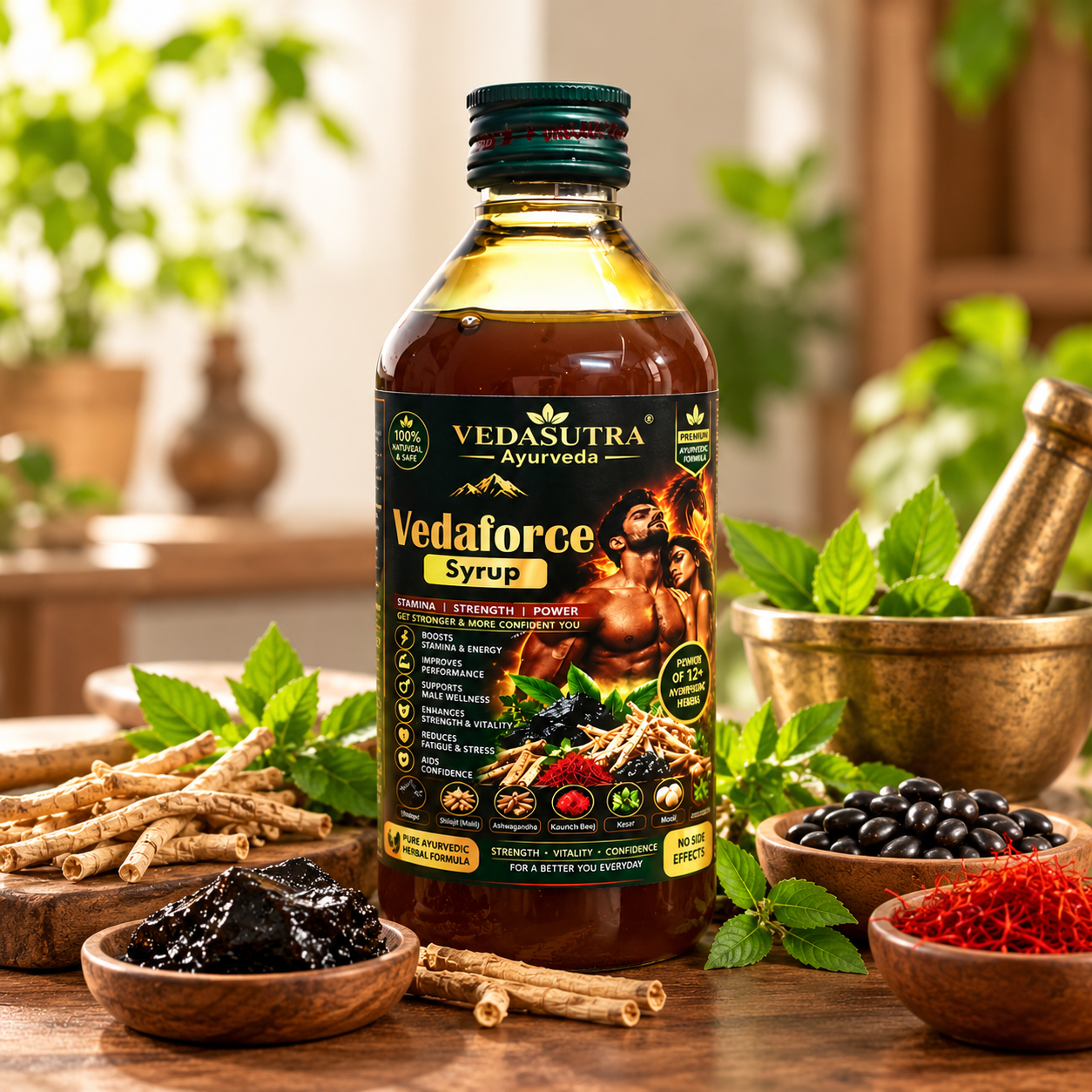vedaforce ayurvedic syrup herbal still life